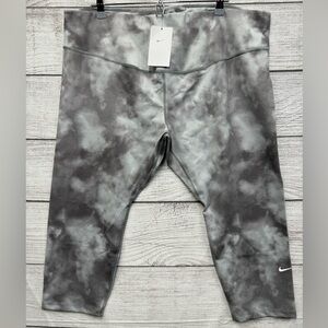Nike One Women's Tight Fit Mid Rise Cropped Tie Dye Legging Gray White Size 3X